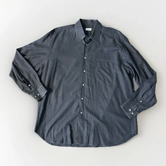 Brioni Long Sleve Button Up Dress Shirt Black Textured Italy Mens Size XL Cotton